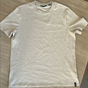 Perry Ellis Textured Cream Ribbed Short Sleeve stretch Tee
